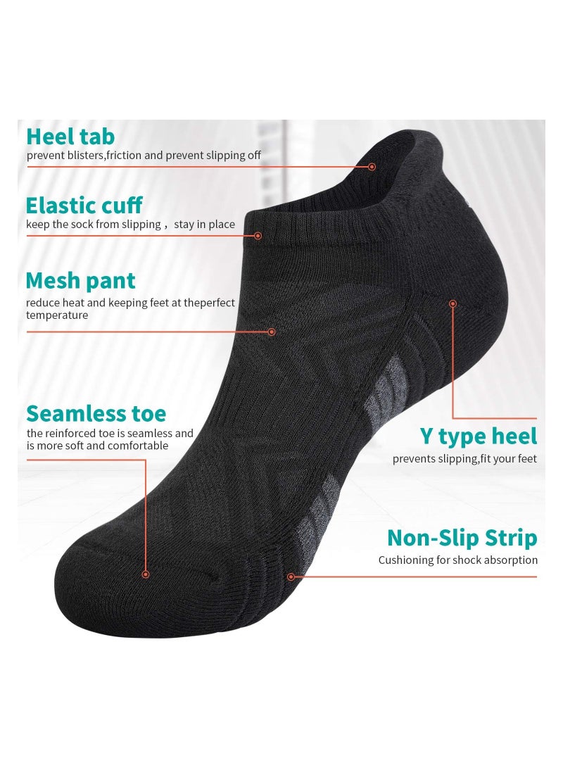 6 Pairs Running Socks Cushioned Trainer Socks Sports Socks Mens Socks Cotton Ankle Socks for Men Women Ladies Low Cut Anti-Blister Breathable Athletic Socks Walking Socks Black - Image 3